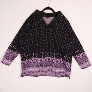 Talbots Shawl Collar Fair isle Sweater Size 3X Petite XXXL Black Lavender Purple